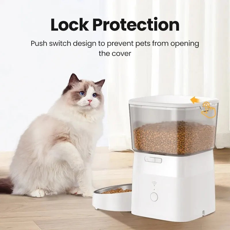 ROJECO 2L WiFi automatic pet feeder with smart feeding for cats, featuring lock protection, presented by Ovin