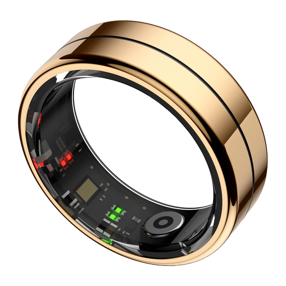 Colmi R07 Smart Ring in gold with 5ATM waterproof rating and 30-day battery life, presented by Ovin


