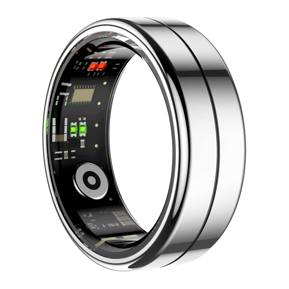 Colmi R07 Smart Ring in silver with 5ATM waterproof rating and 30-day battery life, presented by Ovin

