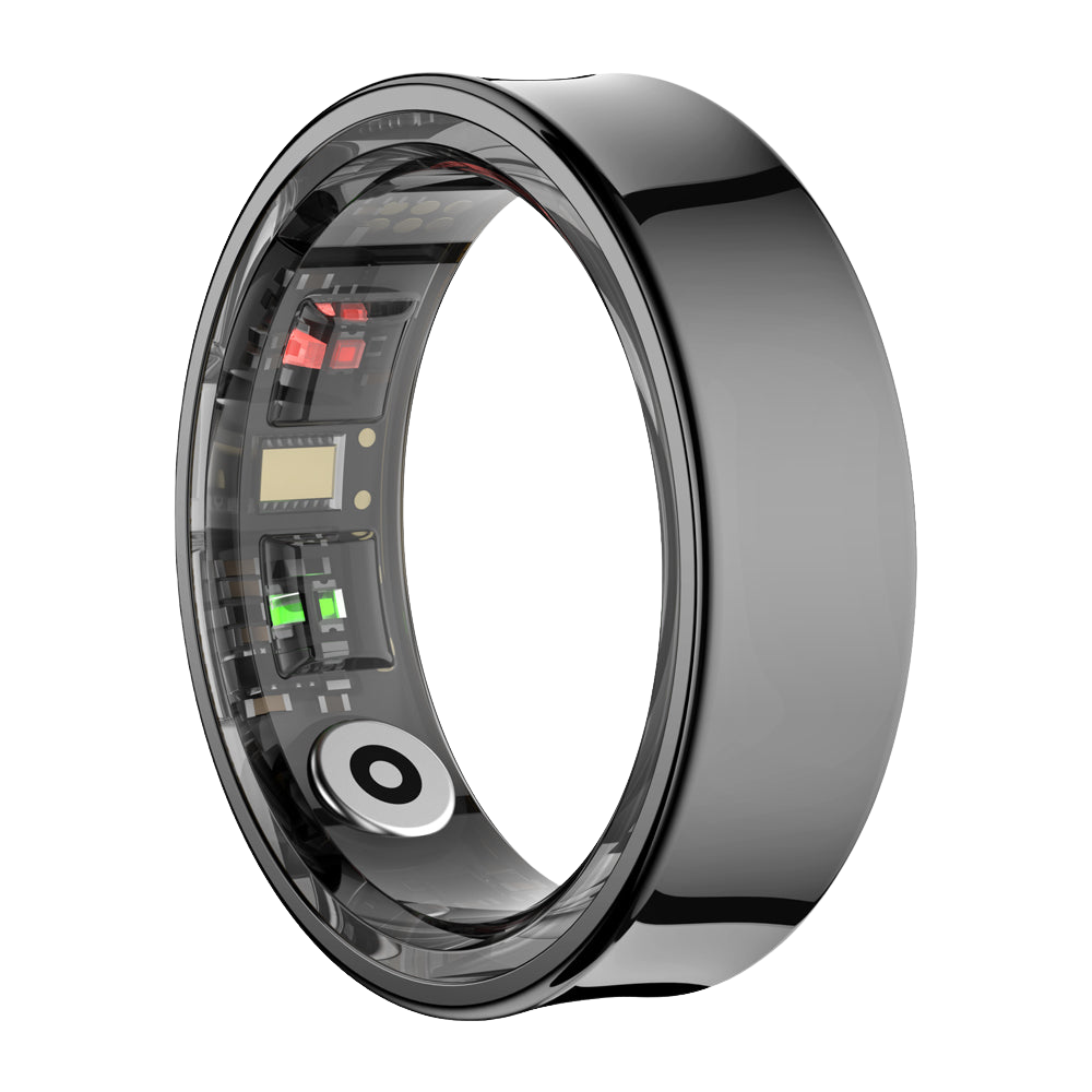 Colmi R09 Smart Ring in black featuring temperature monitoring and concave design, presented by Ovin — image 1 of 2