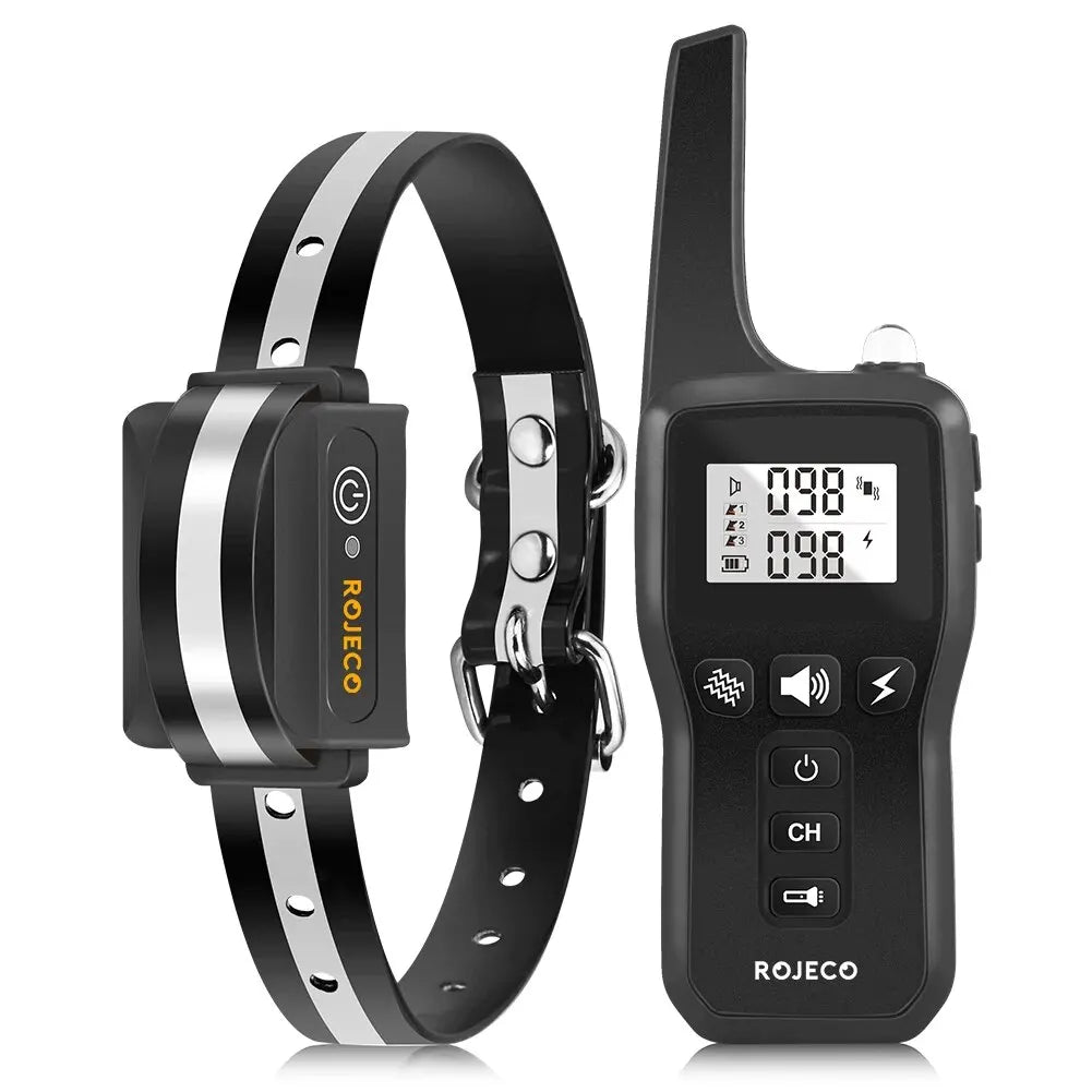 ROJECO 1000m dog training collar with 3 modes and IPX7 waterproof rating, black version with one collar, presented by Ovin