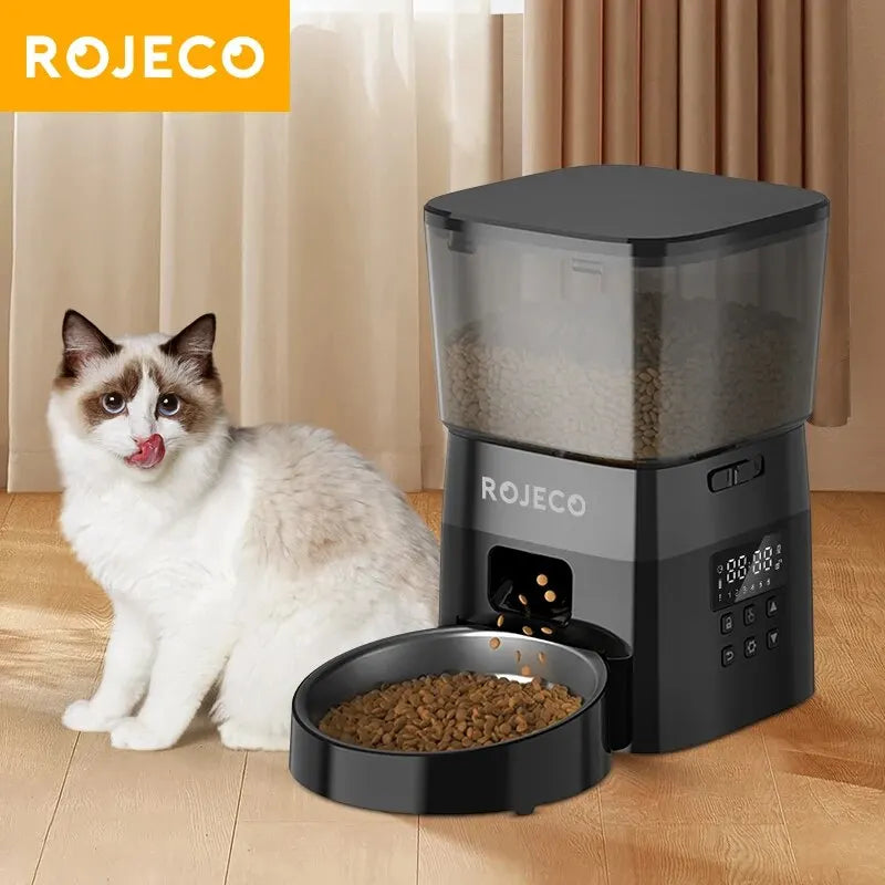 ROJECO 2L automatic pet feeder with button control and LCD display, main product image, presented by Ovin