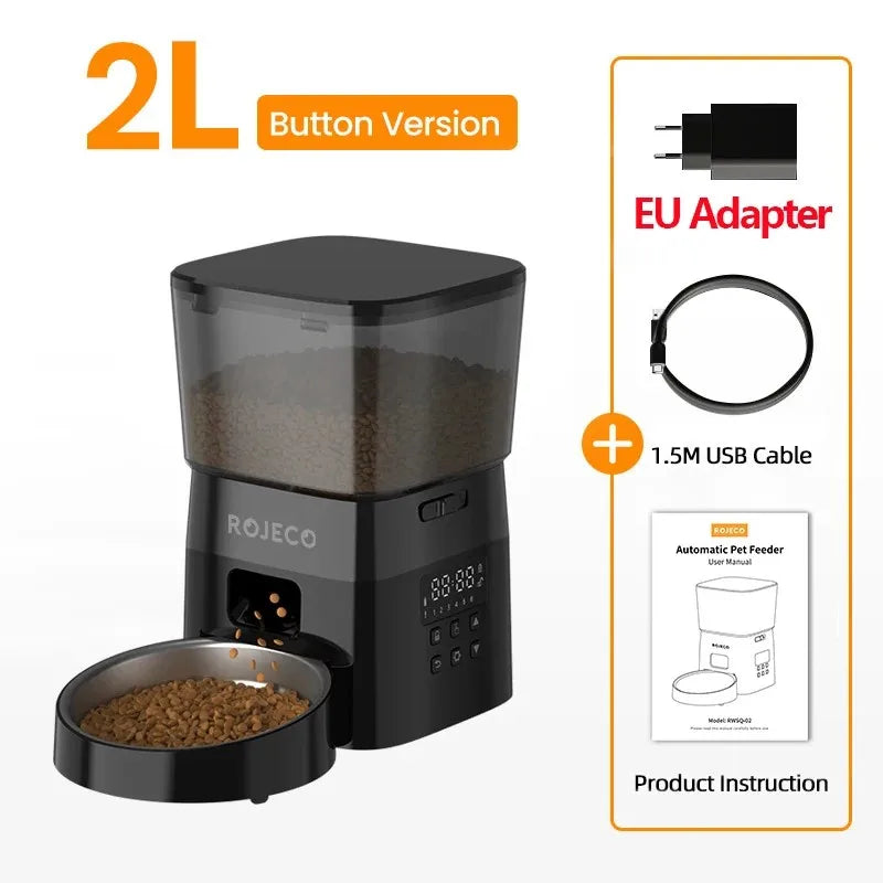 ROJECO 2L automatic pet feeder with button control and LCD display, view 11, presented by Ovin