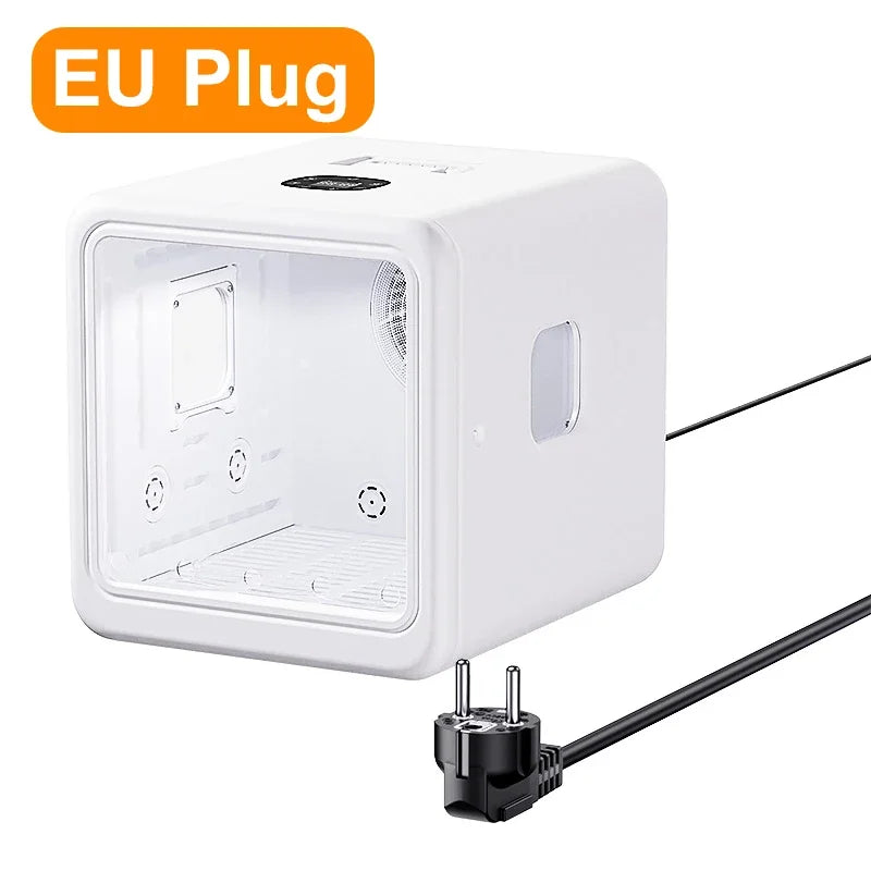 ROJECO smart pet dryer box with 70L capacity, 360° airflow, and UV sterilisation, EU plug version, presented by Ovin